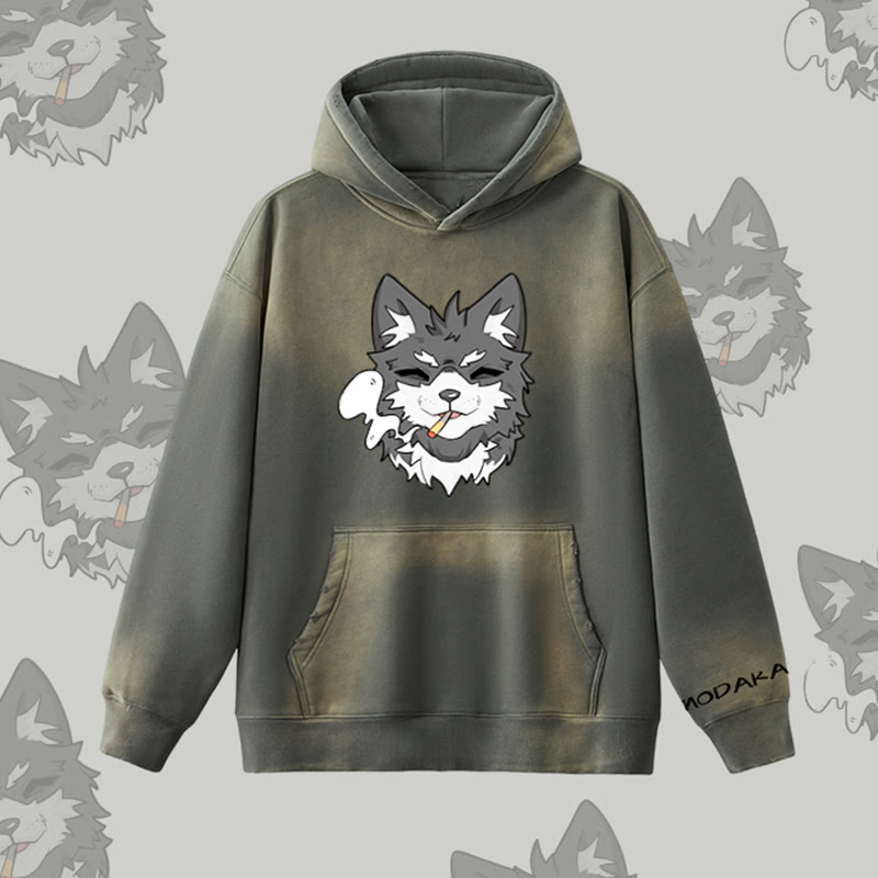 MODAKAWA スモーキングパピー グラフィック ヴィンテージウォッシュドフリース裏毛パーカー - Grey - 2XL - image 3