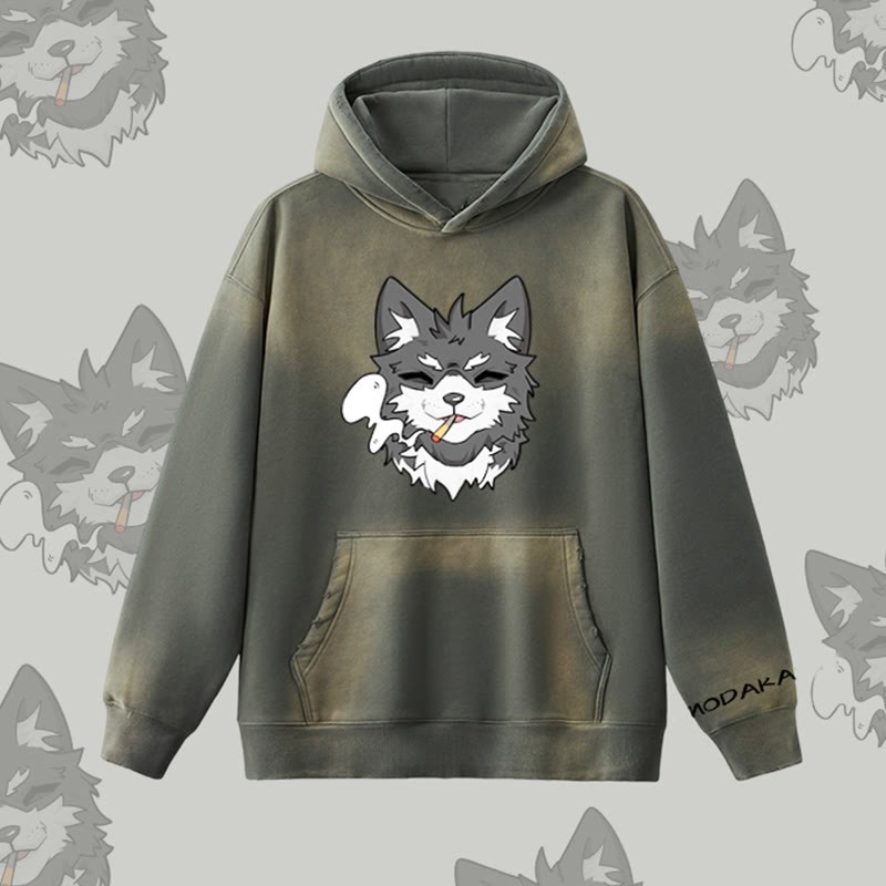 MODAKAWA スモーキングパピー グラフィック ヴィンテージウォッシュドフリース裏毛パーカー - Grey - 2XL - image 3