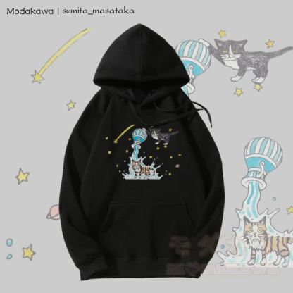 MODAKAWA × sumita_masataka Water Pouring Cats グラフィック裏毛パーカー - 黒 - 5XL - image 5