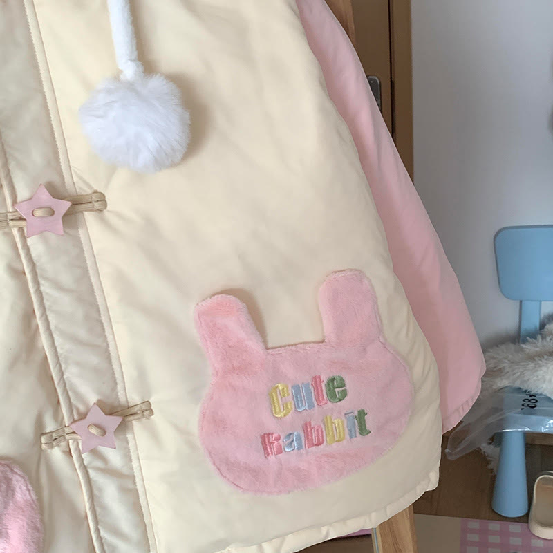 バニーイヤーカラーブロックフード付きパファージャケット - image 4