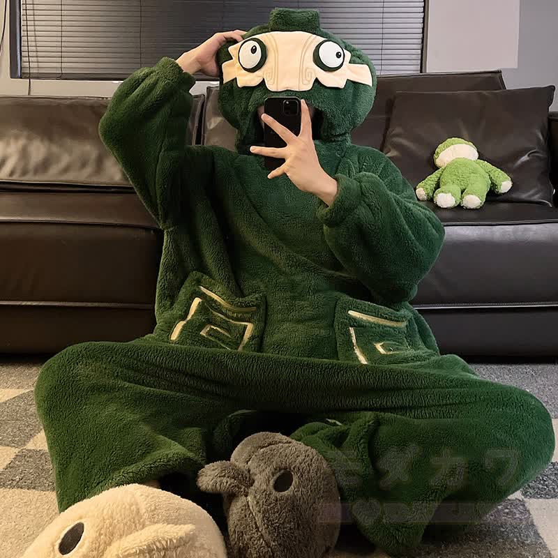 おもしろモンスターぬいぐるみフード付きワンジーパジャマ - グリーンA - 2XL - image 3