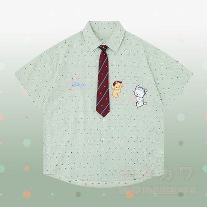 子犬の刺繍入りネクタイ、ギンガムチェックシャツ、3Dクマのチェーン、ダメージデニムパンツ、Modakawaのコーディネート - 緑のTシャツ - XL - image 6