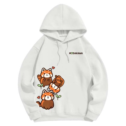 Modakawaグラデーション レッサーパンダ レタープリント ルーズパーカー - White - 8XL - image 4