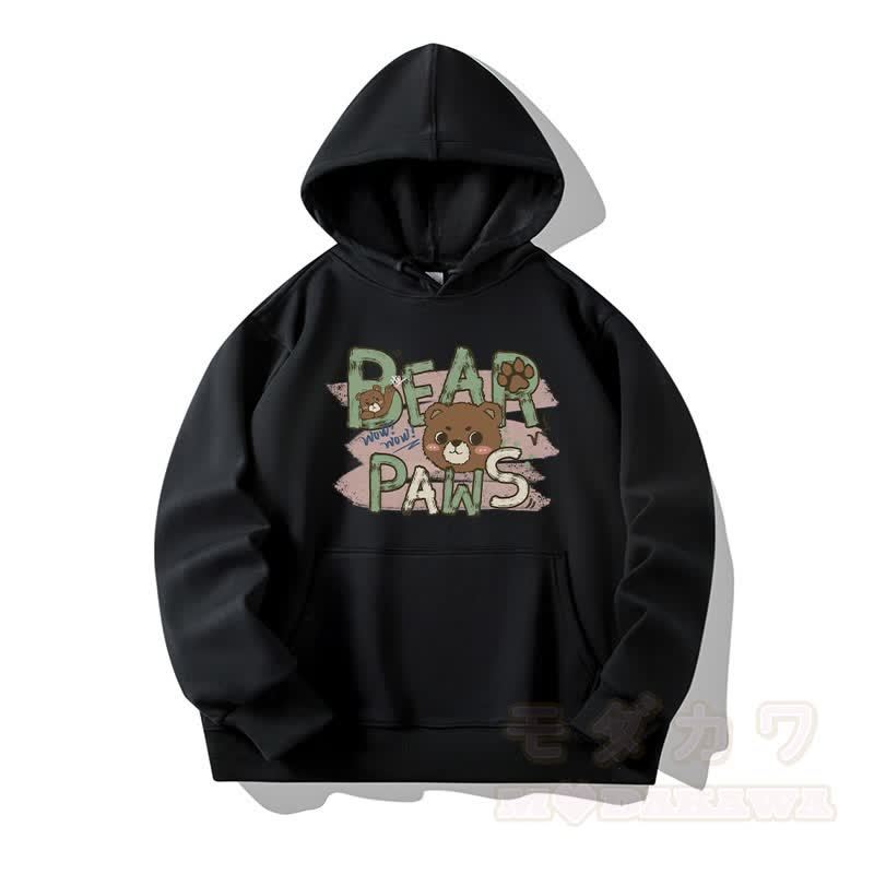 BEAR PAWS かわいいクマのグラフィック フリース裏地パーカー - 黒 - 6XL - image 4
