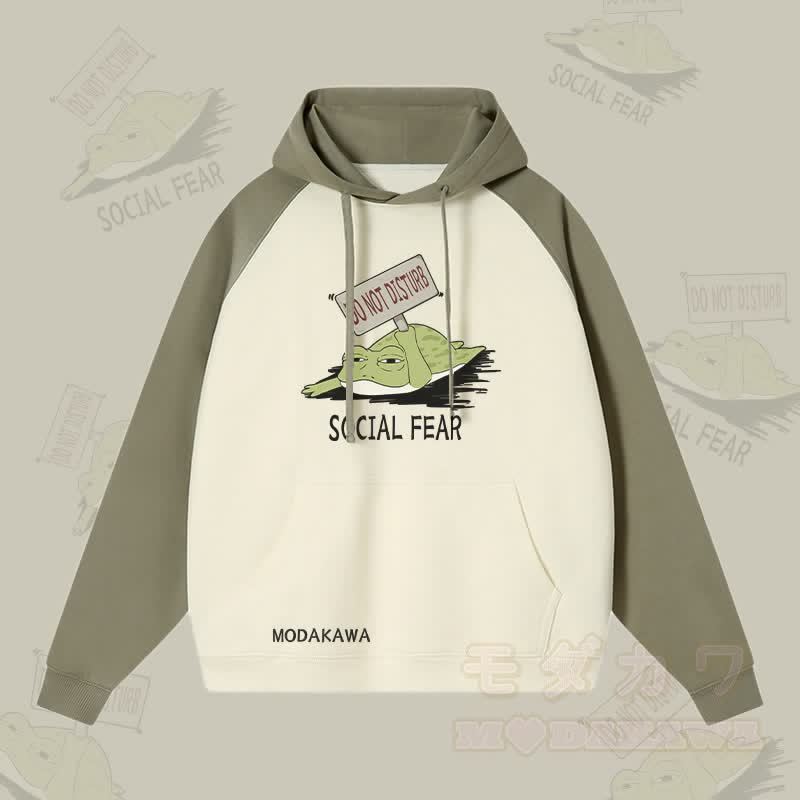 DO NOT DISTURB SOCIAL FEAR カエルグラフィック ストリートウェアカラーブロック パーカー - グリーン＆アプリコット - 3XL - image 4