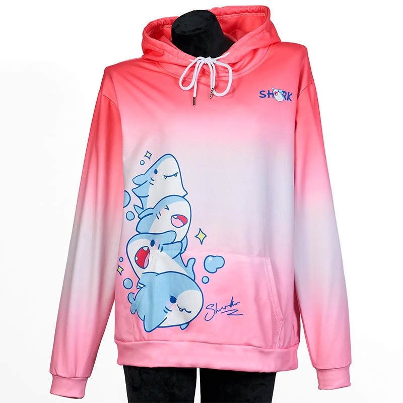 Modakawaシャークレタープリント ルーズパーカー - Pink - 5XL - image 11