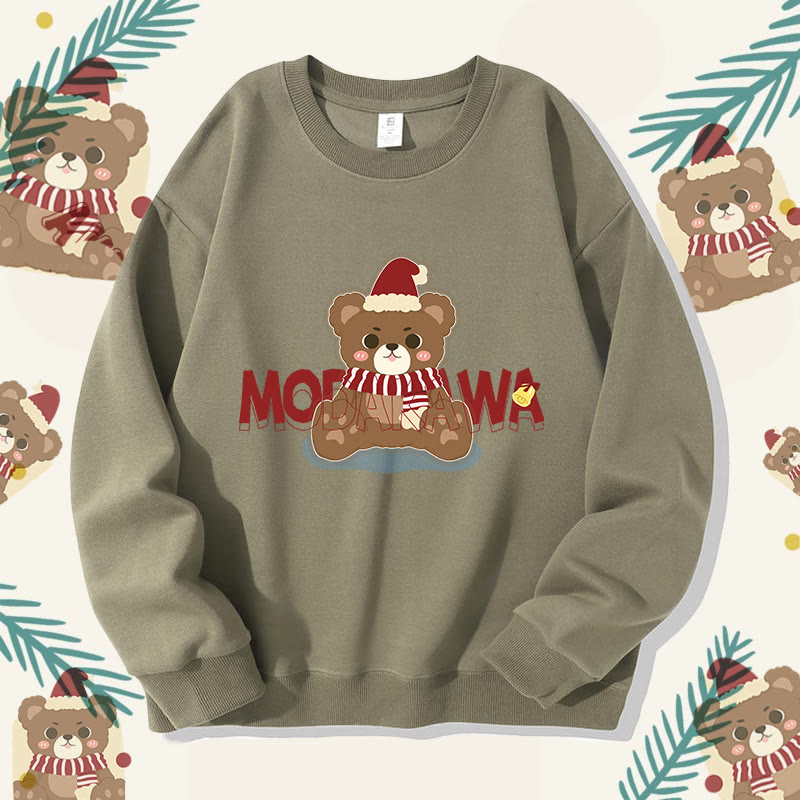 MODAKAWA クリスマスベア グラフィック ユニセックス スウェットシャツ - Light Khaki B - 5XL - image 7