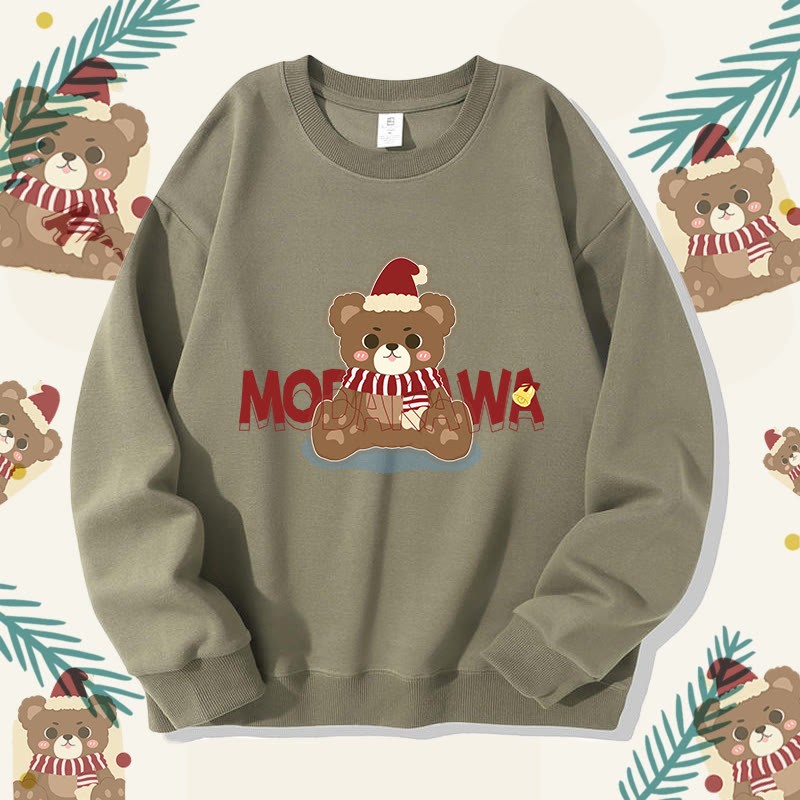 MODAKAWA クリスマスベア グラフィック ユニセックス スウェットシャツ - Light Khaki B - 5XL - image 7