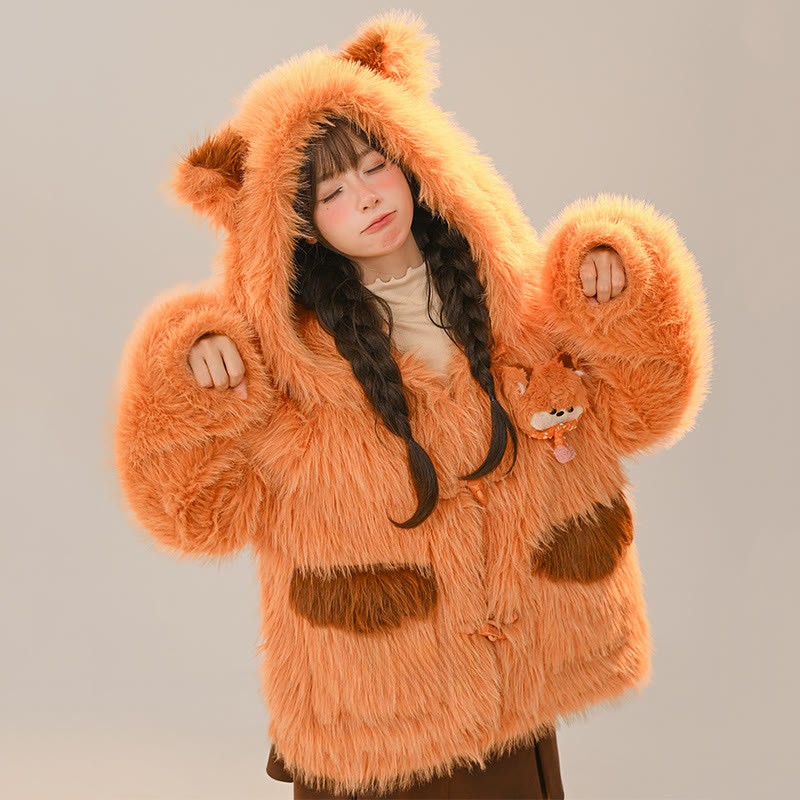 キツネの耳付きぬいぐるみフード付きコート - image 3