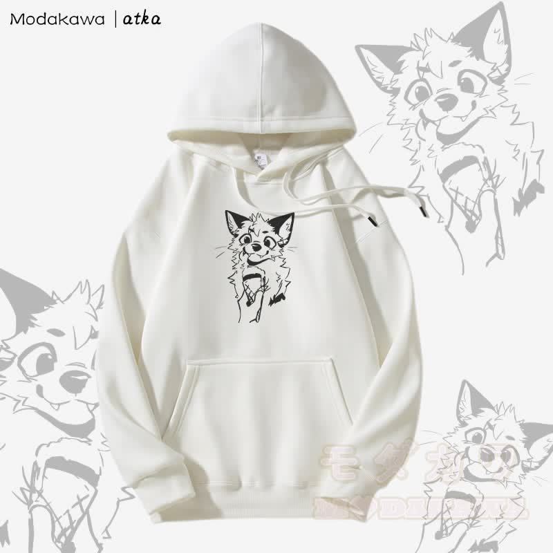 キツネがアイスクリームを食べるグラフィック フリース裏地パーカー - 白 - 5XL - image 4