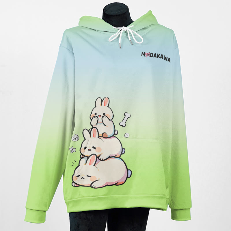 MODAKAWA グラデーション プレイフル バニー グラフィック プルオーバー パーカー - Green - 5XL - image 4