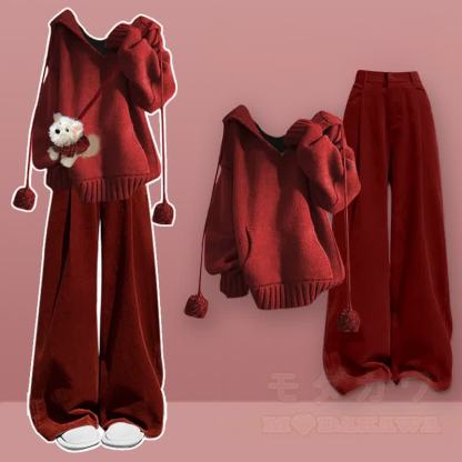 カラーブロックニットセーター ワイドレッグパンツ 2ピースセット - セットD - XL - image 4