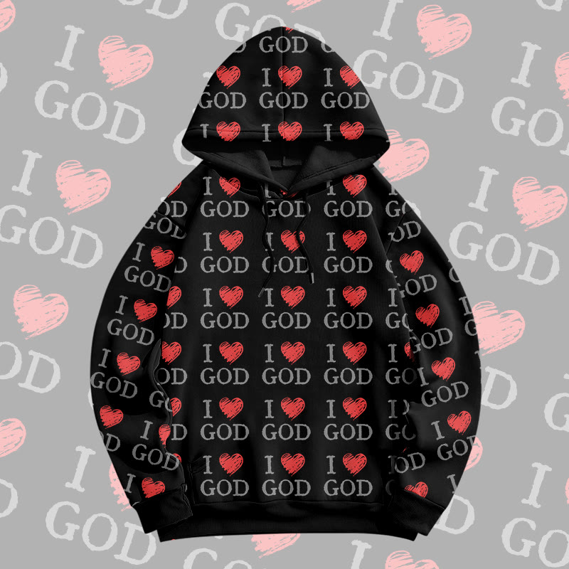 MODAKAWA I Love GOD グラフィック オールオーバープリント プルオーバーパーカー - Black - 6XL - image 4