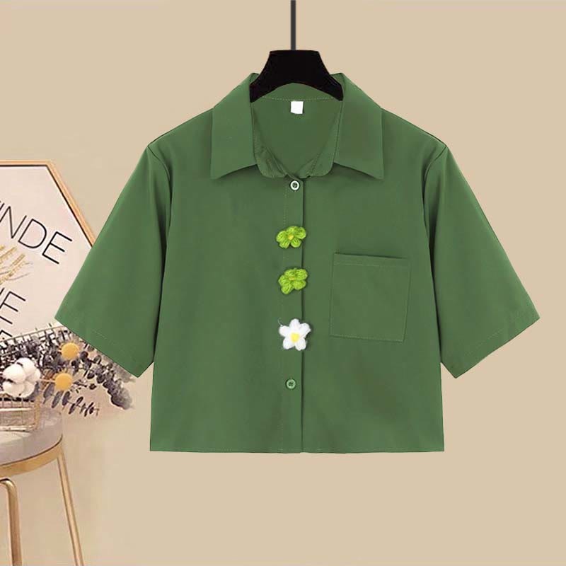 ボウノットバタフライチュールクロップトップTシャツフィッシュテールデニムスカート2ピースセット - image 8