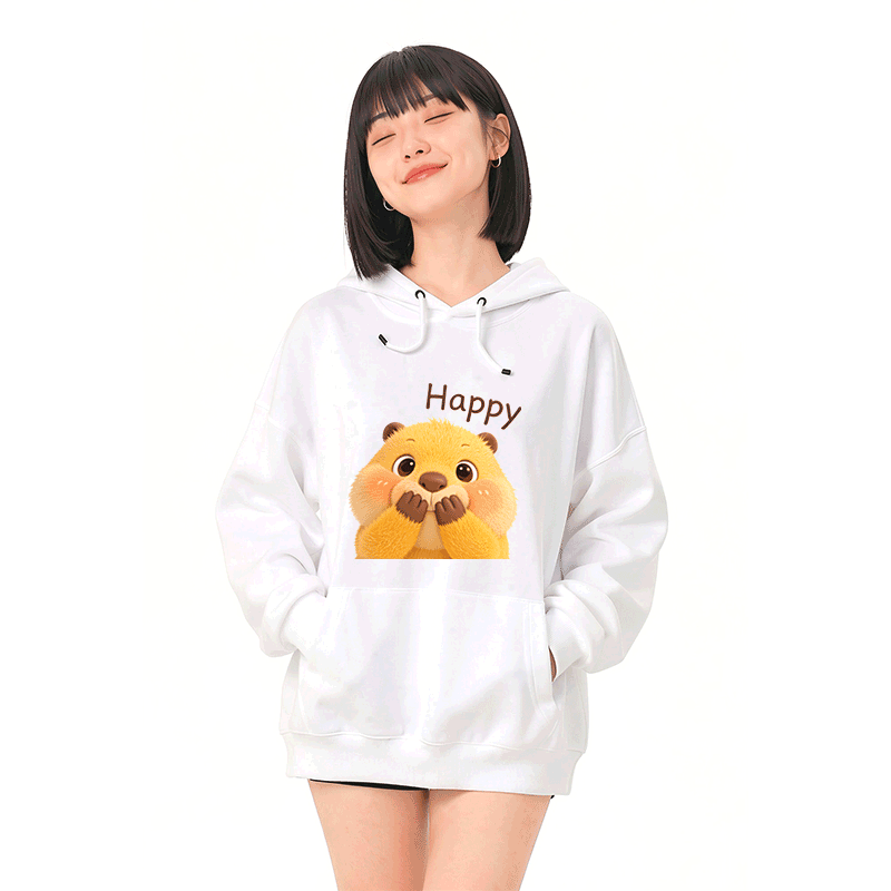 HAPPYカピバラ グラフィックModakawaルーズ コットンブレンド フーディー - image 2