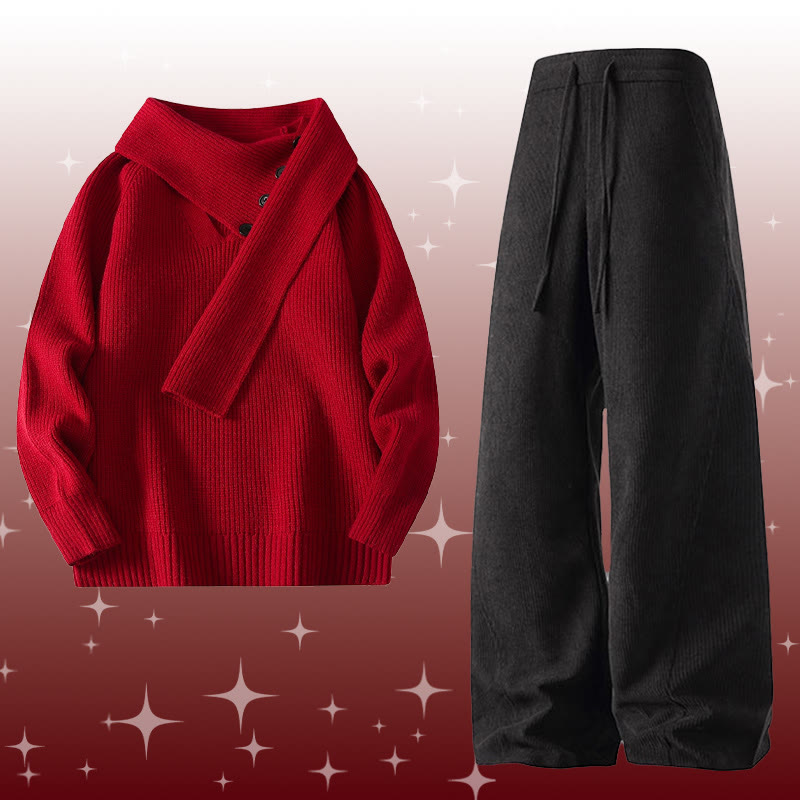 イレギュラーニットセーター コーデュロイパンツ ツーピース - Set G - 4XL - image 7