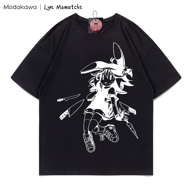 MODAKAWA × Lyn Mametchiナイフフライトゥワードガール プリントTシャツ - 黒 - 5XL - image 3