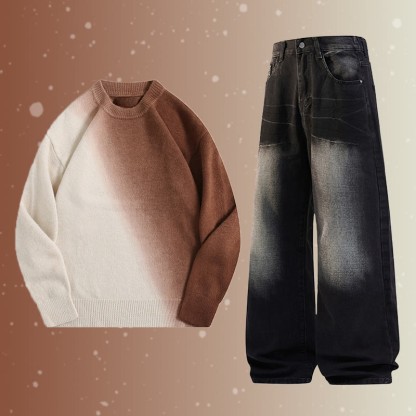 グラデーションニットセーター デニムパンツ ツーピース - Set C - 2XL - image 3