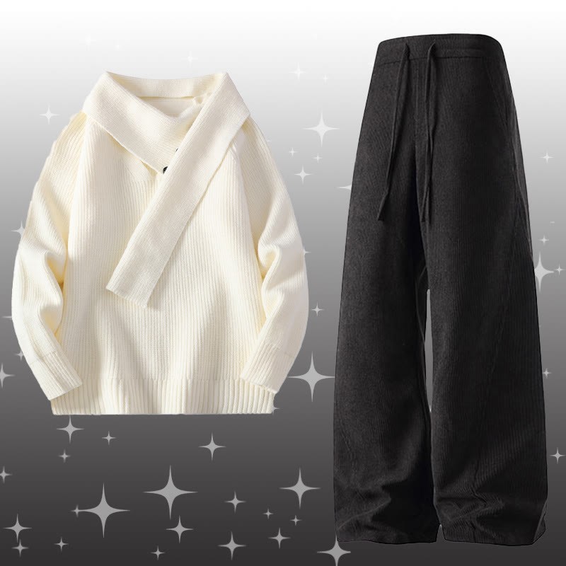 イレギュラーニットセーター コーデュロイパンツ ツーピース - Set C - 4XL - image 3