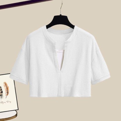 フェイクツーピース クロップトップ Tシャツ カジュアルパンツ ツーピースセット - image 13