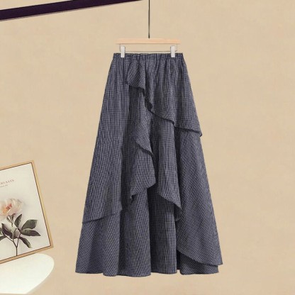 Irregular T-shirt Plaid Skirt Matching Outfit - Skirt (Single) - 3XL - image 8