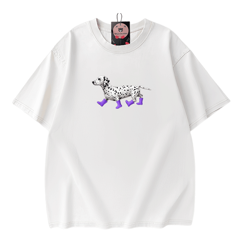 ダルメシアン柄Modakawaユニセックス ヴィンテージウォッシュドTシャツ - White - 5XL - image 5