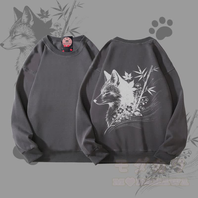 MODAKAWA バンブーフォックス グラフィック ユニセックス スウェットシャツ - ダークグレー - 5XL - image 3