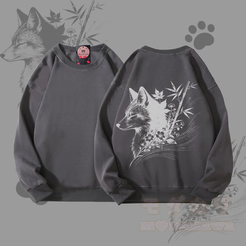 MODAKAWA バンブーフォックス グラフィック ユニセックス スウェットシャツ - ダークグレー - 5XL - image 3