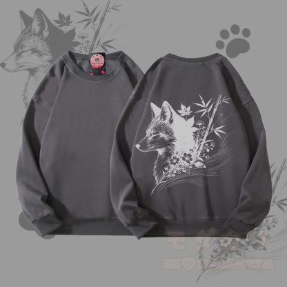 MODAKAWA バンブーフォックス グラフィック ユニセックス スウェットシャツ - ダークグレー - 5XL - image 3