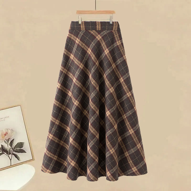 ニットセーター、チェックシャツ、スカートのコーディネート - Skirt - XL - image 2