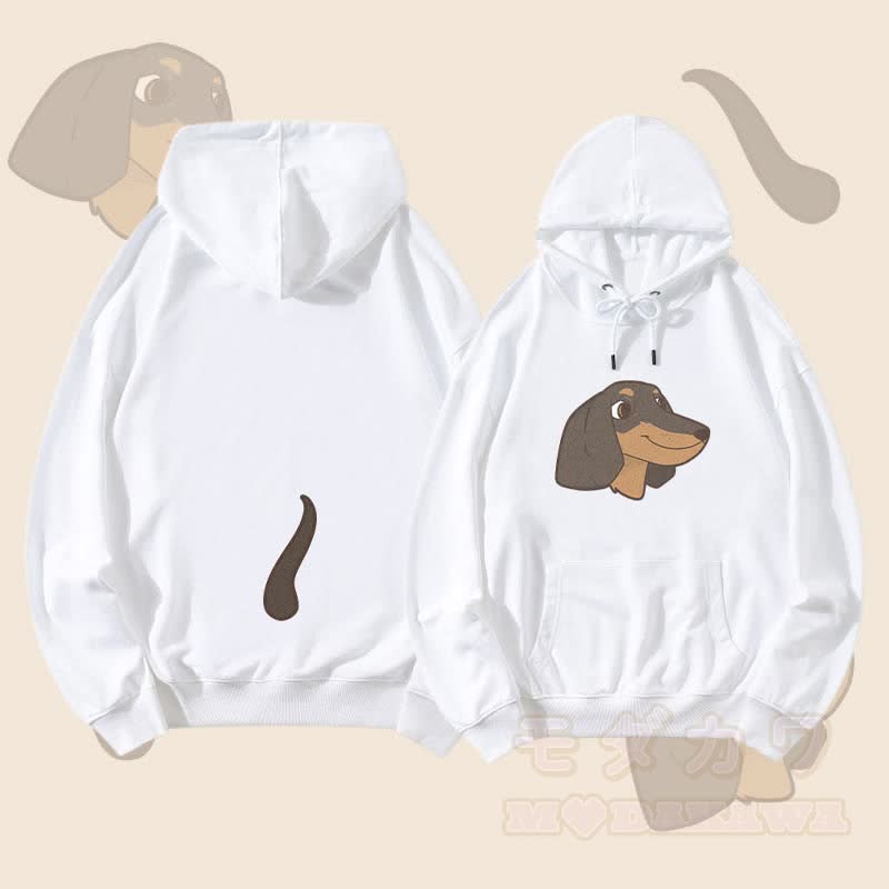 MODAKAWA 子犬の顔と尻尾のグラフィック ストリートウェア プルオーバー パーカー - 白 - 5XL - image 3