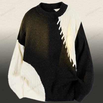 ニットカラーブロックセーター コーデュロイパンツ ツーピース - 黒のセーター - 3XL - image 7