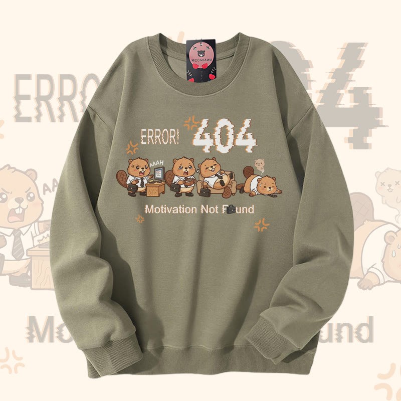ERROR 404 MOTIVATION NOT FOUNDん リスのグラフィックModakawaスウェットシャツ - Light Khaki - 5XL - image 2
