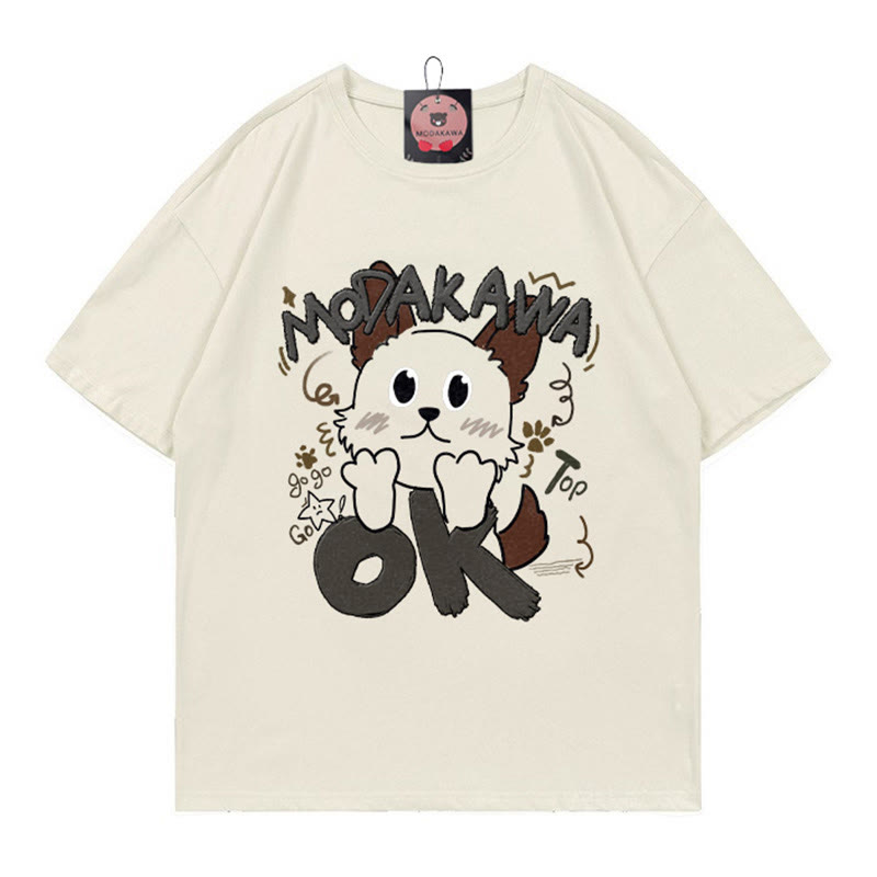 OKパピーレタープリント100%綿ModakawaTシャツ - Beige - 5XL - image 3
