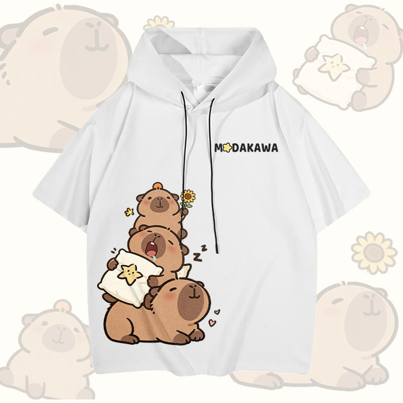 カピバラスタックグラフィックModakawa半袖パーカー - White - 3XL - image 2