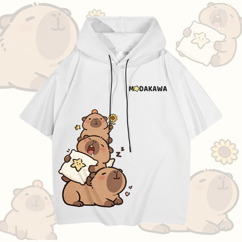 カピバラスタックグラフィックModakawa半袖パーカー - White - 3XL - image 2