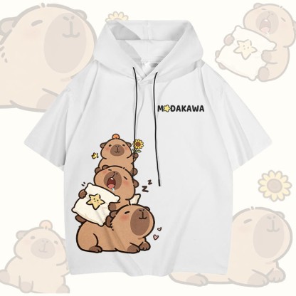 カピバラスタックグラフィックModakawa半袖パーカー - White - 3XL - image 2