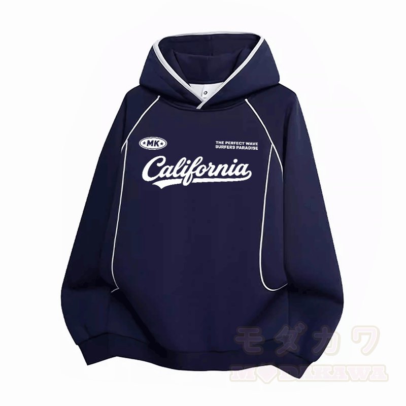 カリフォルニアグラフィックModakawaグランスリーブオーバーサイズプルオーバーパーカー - 紫がかった青 - 3XL - image 4