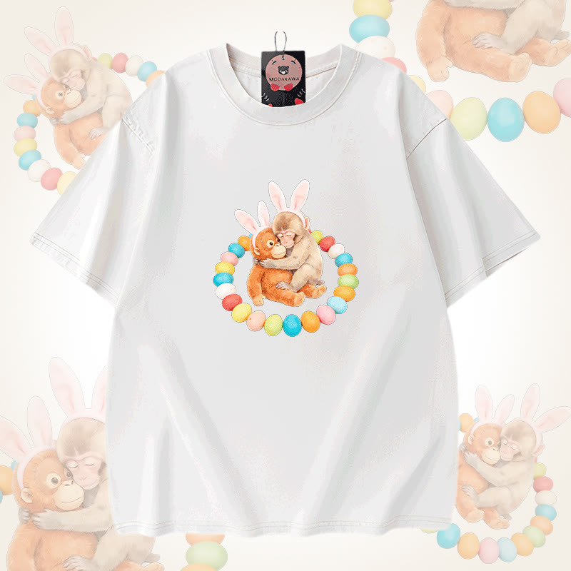 イースターエッグモンキーグラフィックModakawaユニセックス ヴィンテージウォッシュドTシャツ - White - 5XL - image 9