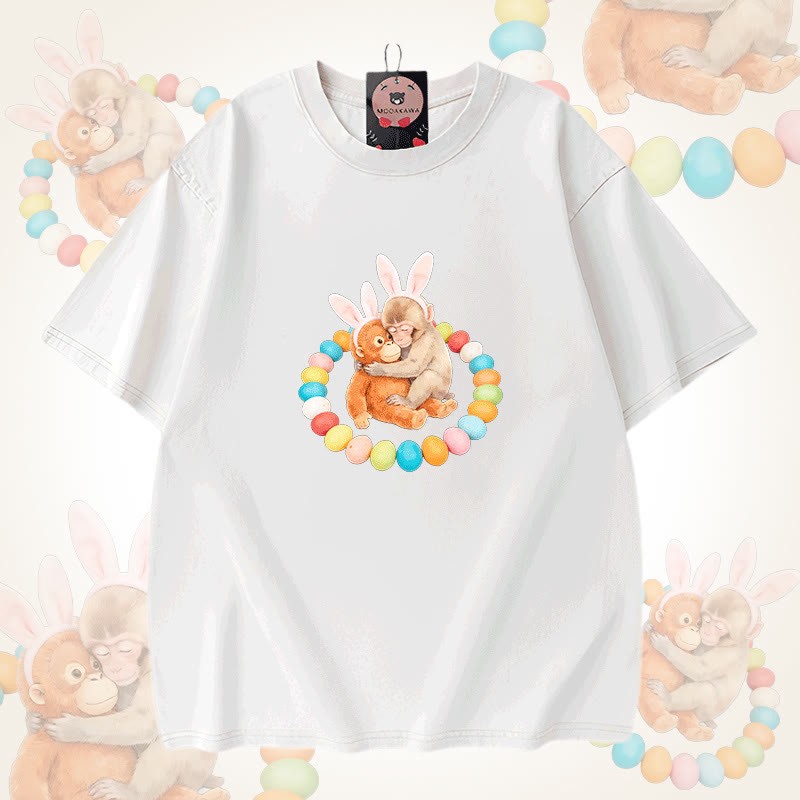 イースターエッグモンキーグラフィックModakawaユニセックス ヴィンテージウォッシュドTシャツ - White - 5XL - image 9