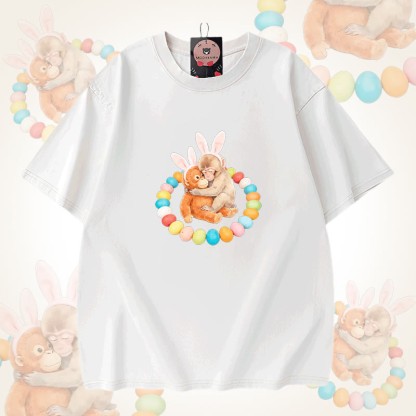 イースターエッグモンキーグラフィックModakawaユニセックス ヴィンテージウォッシュドTシャツ - White - 5XL - image 9