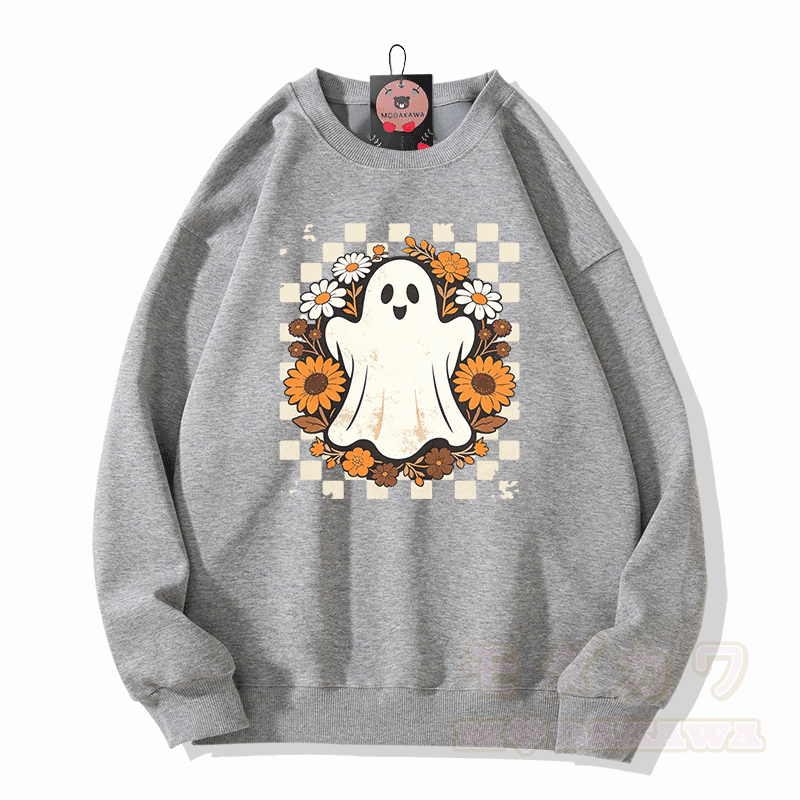 ゴーストフラワーグラフィックModakawaスウェットシャツ - グレー - 5XL - image 3