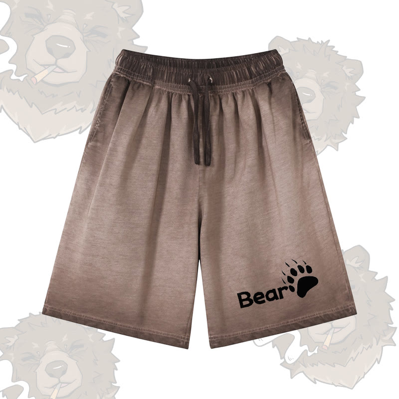 BEAR グラフィックModakawa 100%綿グラデーション ヴィンテージ ウォッシュ加工 ダメージ加工 ショートパンツ - Brown - 5XL - image 3