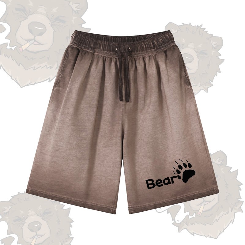 BEAR グラフィックModakawa 100%綿グラデーション ヴィンテージ ウォッシュ加工 ダメージ加工 ショートパンツ - Brown - 5XL - image 3