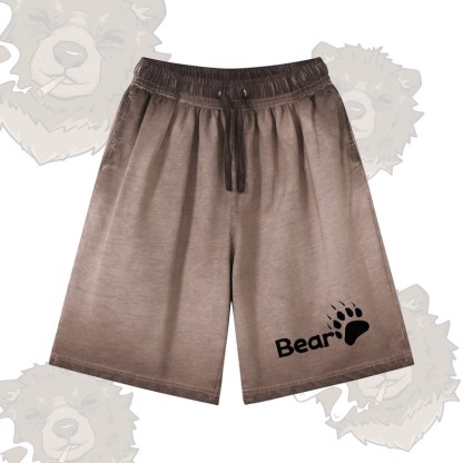 BEAR グラフィックModakawa 100%綿グラデーション ヴィンテージ ウォッシュ加工 ダメージ加工 ショートパンツ - Brown - 5XL - image 3
