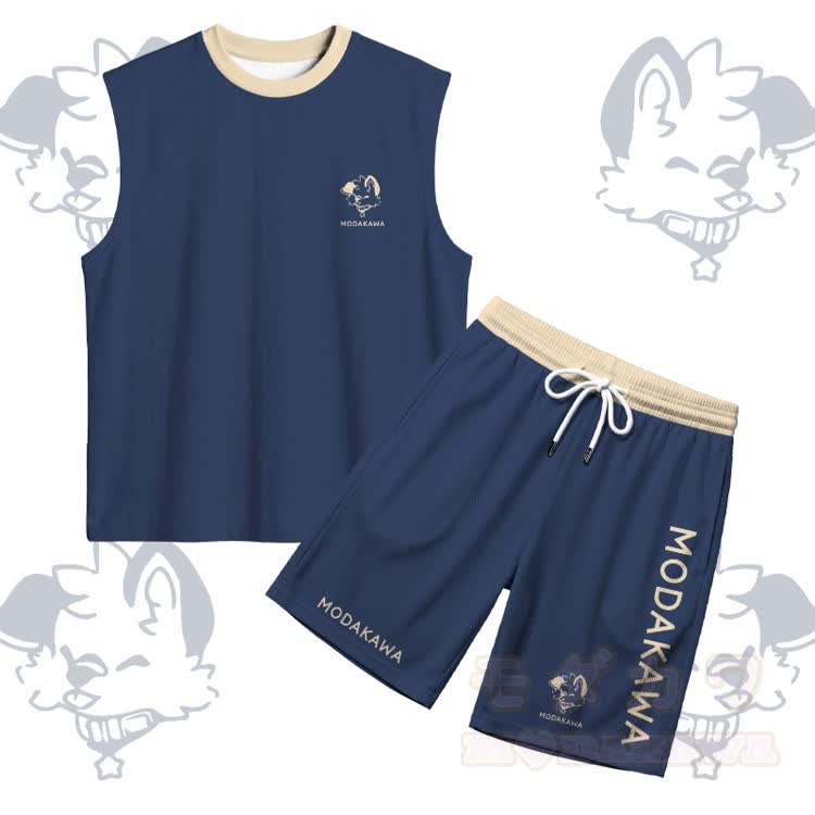 MODAKAWA × popipeko パピー柄 スポーツ ノースリーブ 速乾タンクトップ ショートパンツ セットアップ - 紫がかった青色のセット - 5XL - image 17