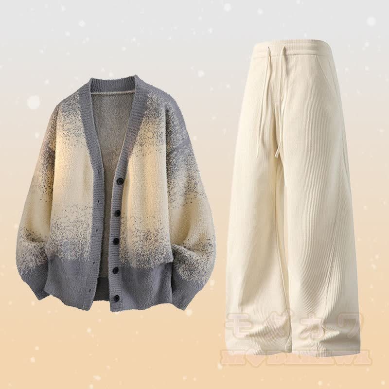 グラデーションニットカーディガン セーター ポケットパンツ ツーピース - セットD - 3XL - image 4