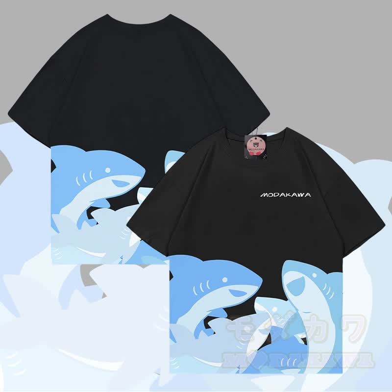 MODAKAWA おもしろサメグラフィック オールオーバープリント Tシャツ - 黒 - 5XL - image 5