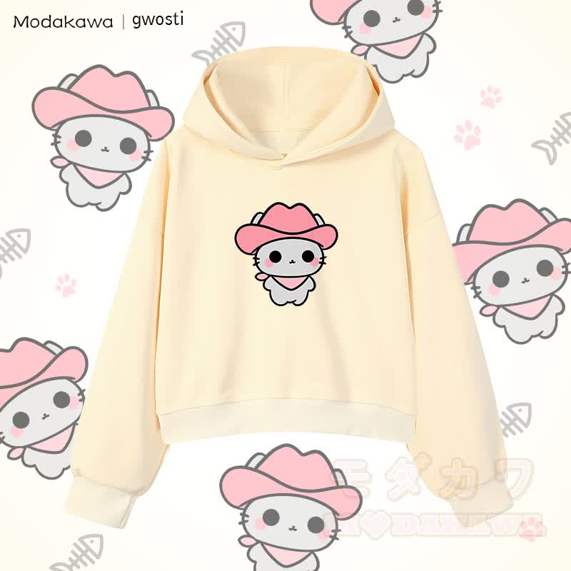 MODAKAWA X gwosti ピンク Meowdy グラフィック クロップド綿パーカー - アプリコット - 3XL - image 3