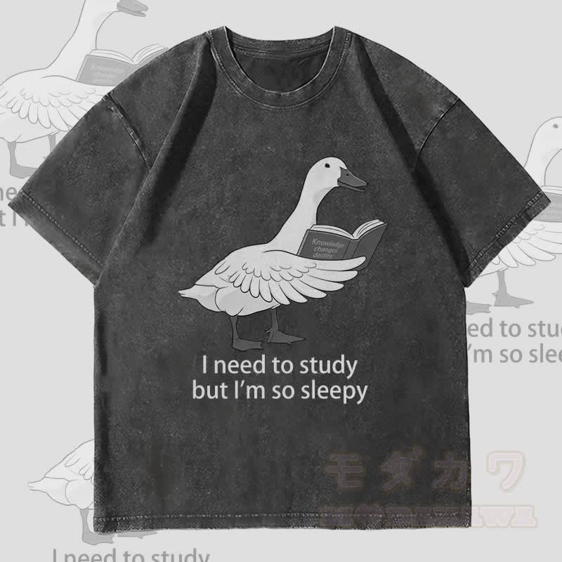 MODAKAWA 勉強しなきゃいけないのに、M。グースグラフィック ユニセックス ヴィンテージ ウォッシュド Tシャツ - 黒 - 4XL - image 4